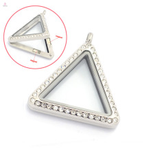 33mm silver/gold/rose gold triangular crystal stainless steel jewelry glass lockets, magnetic photo floating charms locket